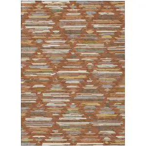 Photo of Orange And Charcoal Southwestern Washable Indoor Outdoor Area Rug