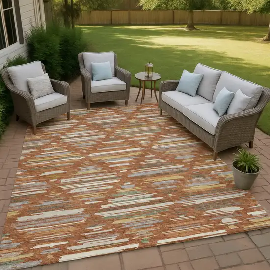 Orange And Charcoal Southwestern Washable Indoor Outdoor Area Rug Photo 4