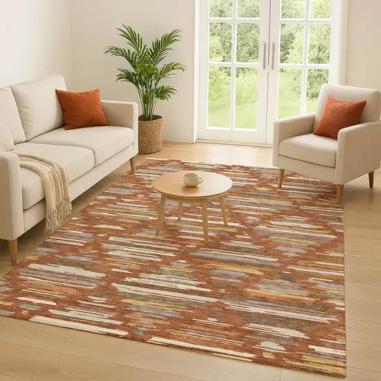 Orange And Charcoal Southwestern Washable Indoor Outdoor Area Rug Photo 5