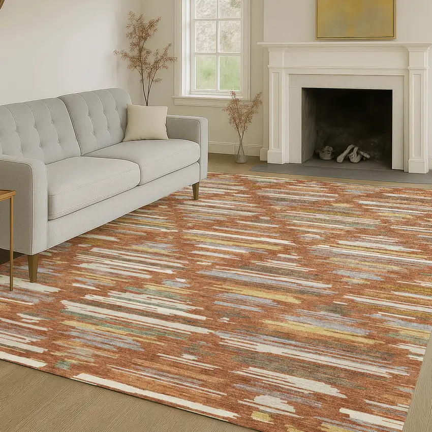 Orange And Charcoal Southwestern Washable Indoor Outdoor Area Rug Photo 6