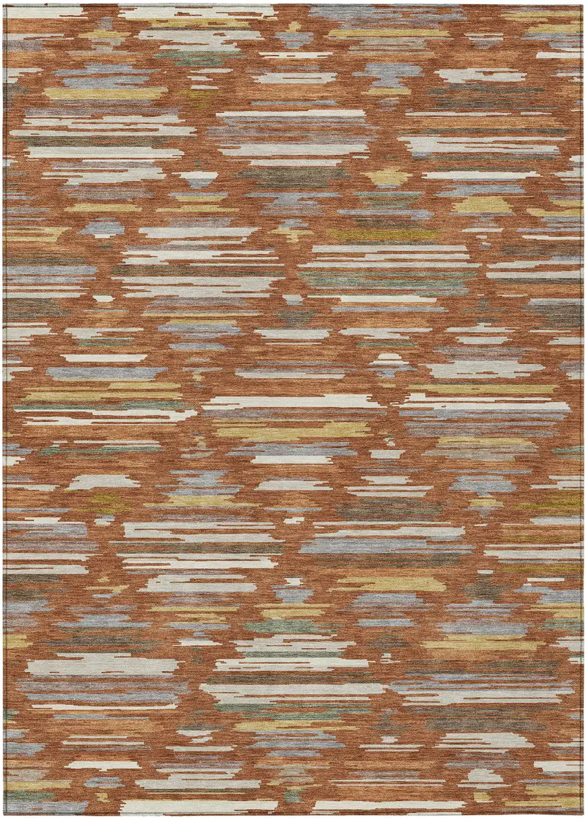 Orange And Charcoal Southwestern Washable Indoor Outdoor Area Rug Photo 1