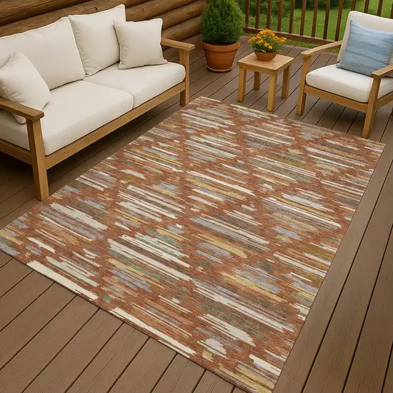 Orange And Charcoal Southwestern Washable Indoor Outdoor Area Rug Photo 7