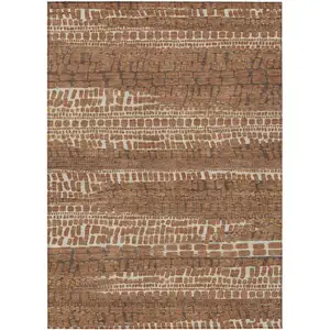 Photo of Orange And Chocolate Abstract Washable Indoor Outdoor Area Rug