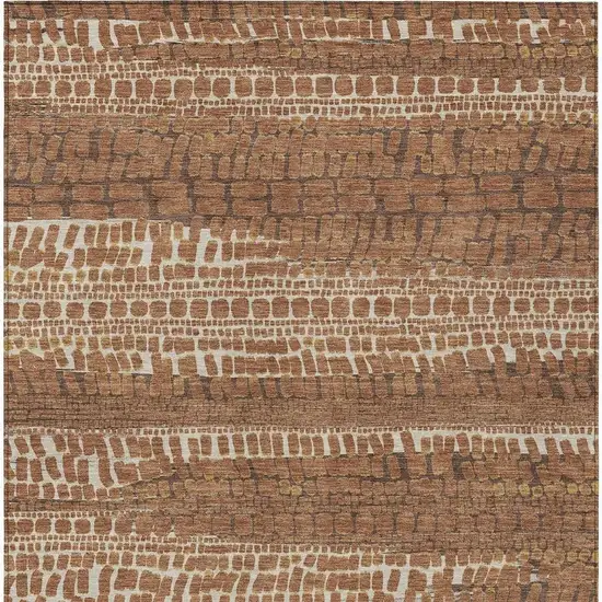 Orange And Chocolate Abstract Washable Indoor Outdoor Area Rug Photo 3