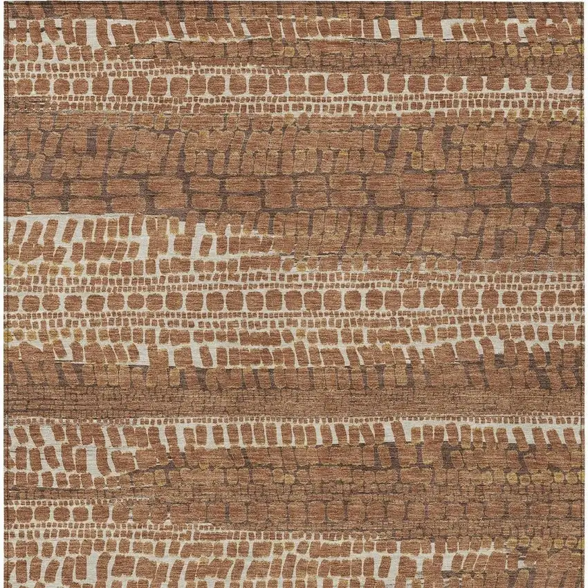 Orange And Chocolate Abstract Washable Indoor Outdoor Area Rug Photo 3