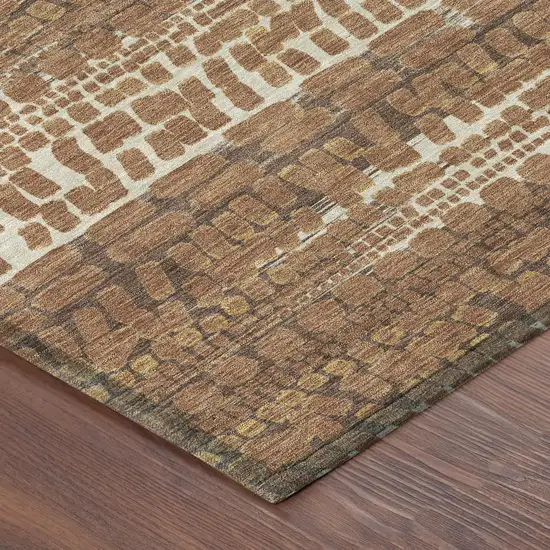 Orange And Chocolate Abstract Washable Indoor Outdoor Area Rug Photo 8