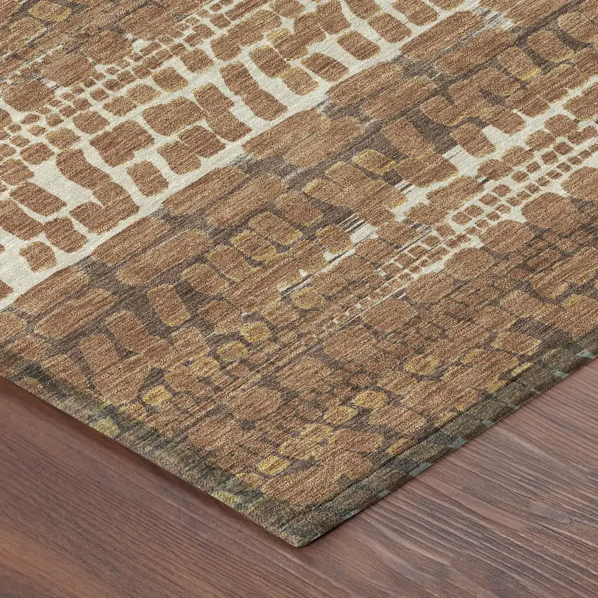 Orange And Chocolate Abstract Washable Indoor Outdoor Area Rug Photo 8