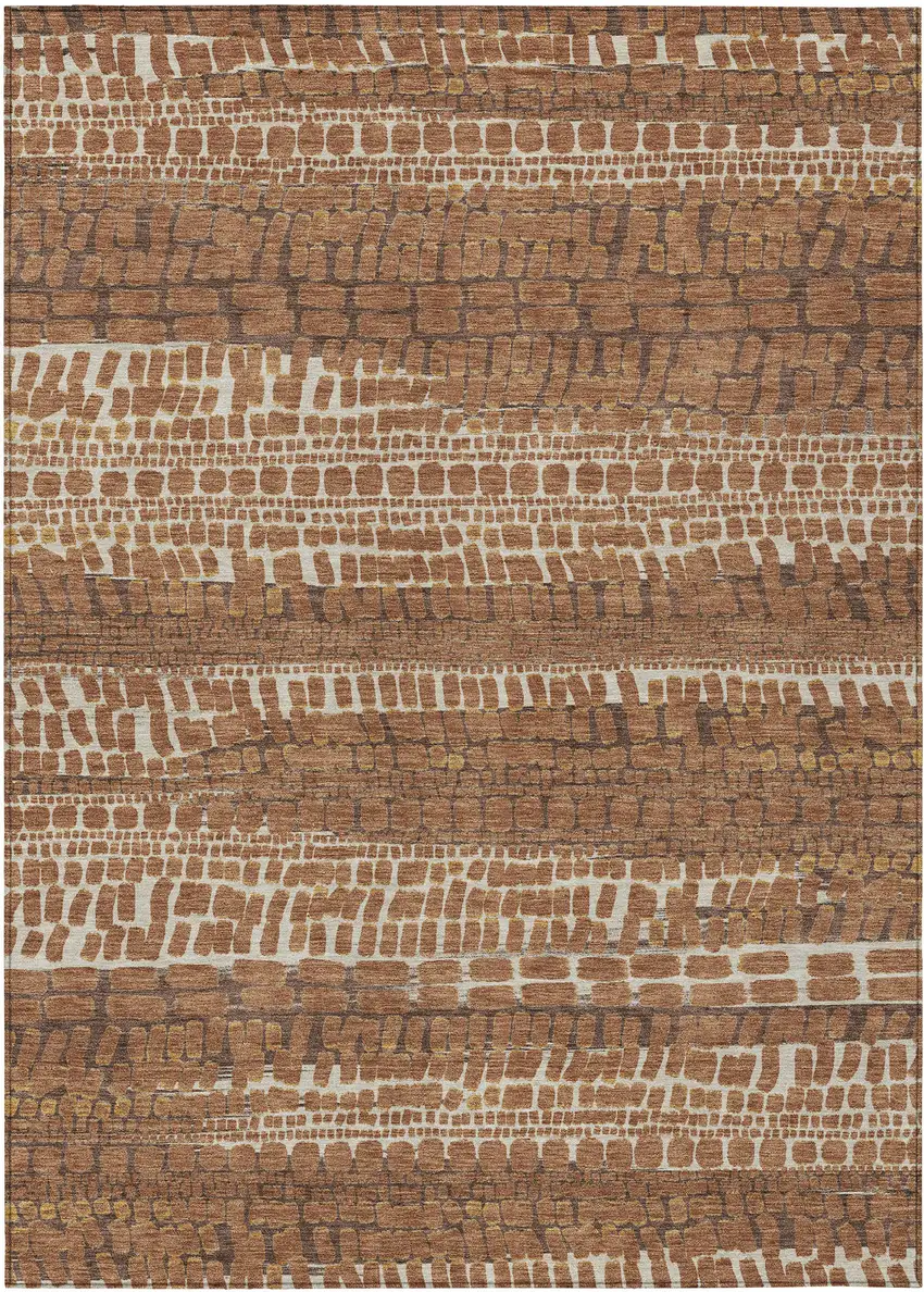 Orange And Chocolate Abstract Washable Indoor Outdoor Area Rug Photo 1