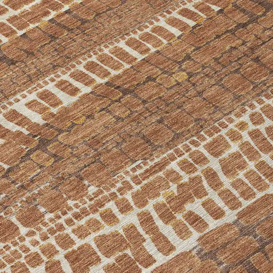 Orange And Chocolate Abstract Washable Indoor Outdoor Area Rug Photo 9