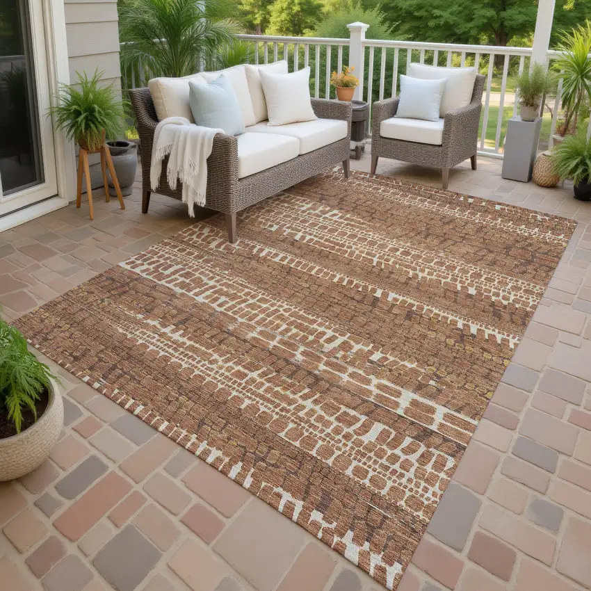 Orange And Chocolate Abstract Washable Indoor Outdoor Area Rug Photo 4