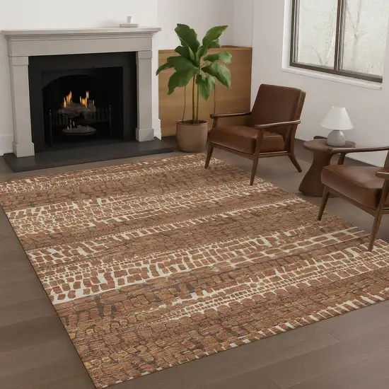 Orange And Chocolate Abstract Washable Indoor Outdoor Area Rug Photo 6