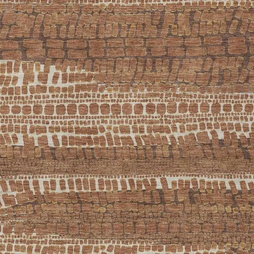 Orange And Chocolate Abstract Washable Indoor Outdoor Area Rug Photo 2