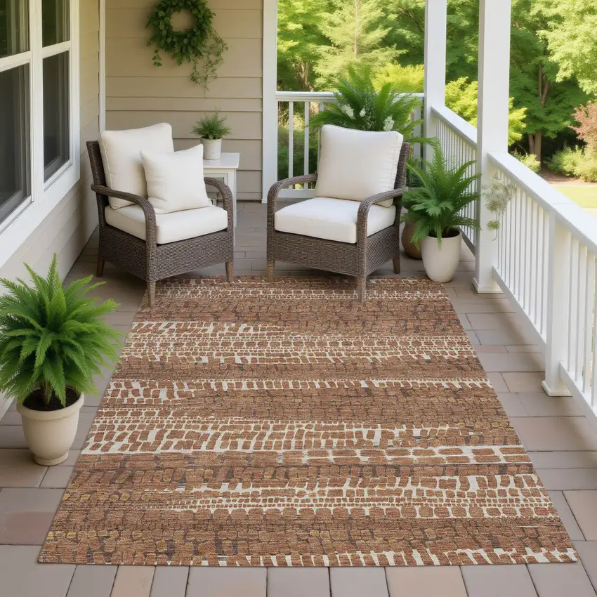 Orange And Chocolate Abstract Washable Indoor Outdoor Area Rug Photo 7