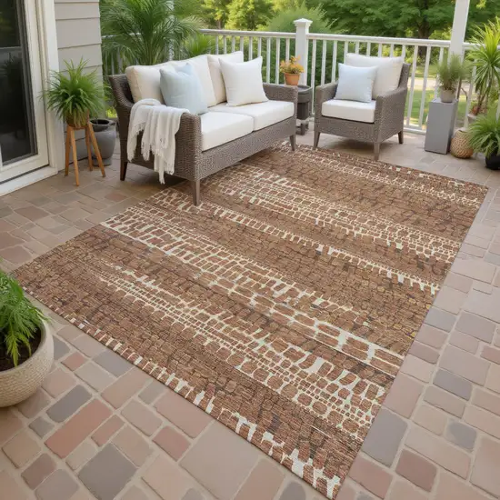 Orange And Chocolate Abstract Washable Indoor Outdoor Area Rug Photo 4