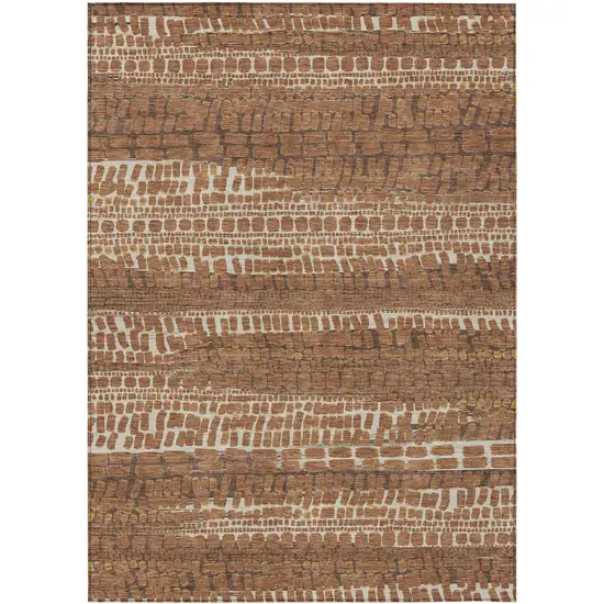 Orange And Chocolate Abstract Washable Indoor Outdoor Area Rug Photo 1