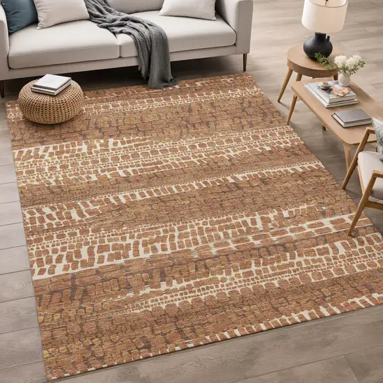 Orange And Chocolate Abstract Washable Indoor Outdoor Area Rug Photo 5