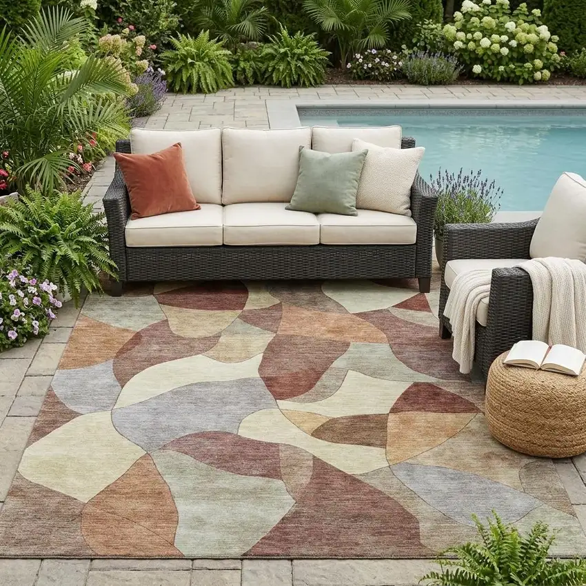 Orange And Chocolate Abstract Washable Indoor Outdoor Area Rug Photo 1