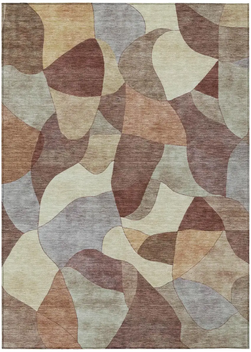 Orange And Chocolate Abstract Washable Indoor Outdoor Area Rug Photo 2