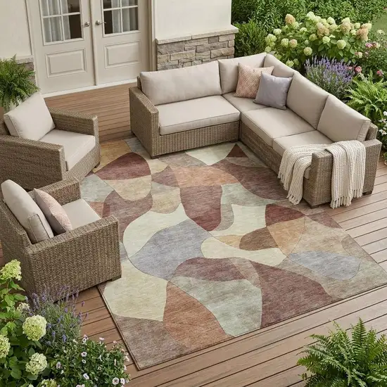 Orange And Chocolate Abstract Washable Indoor Outdoor Area Rug Photo 1