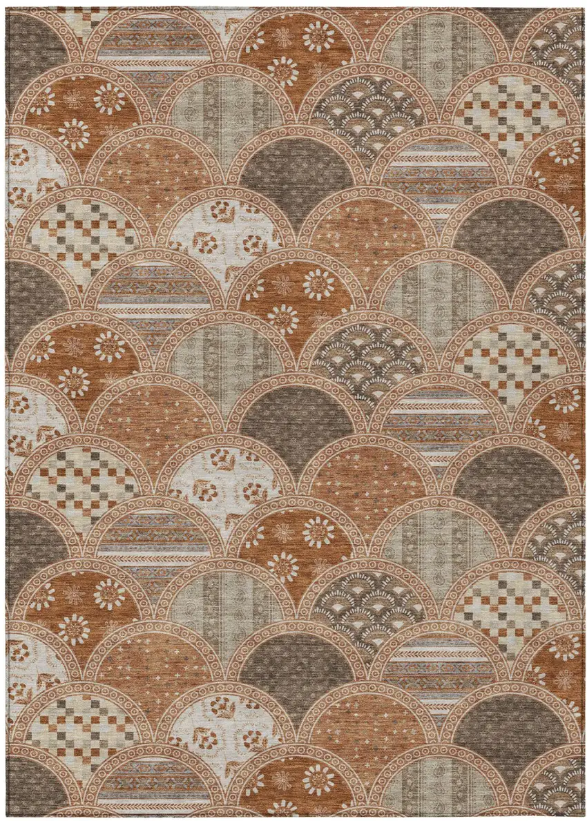 Orange And Chocolate Geometric Washable Indoor Outdoor Area Rug Photo 2