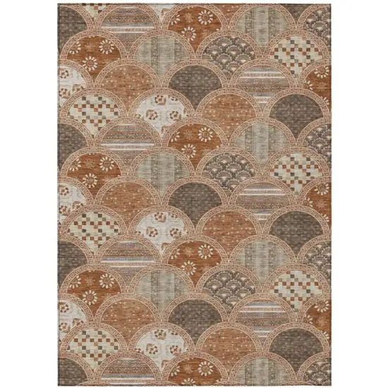 Orange And Chocolate Geometric Washable Indoor Outdoor Area Rug Photo 2