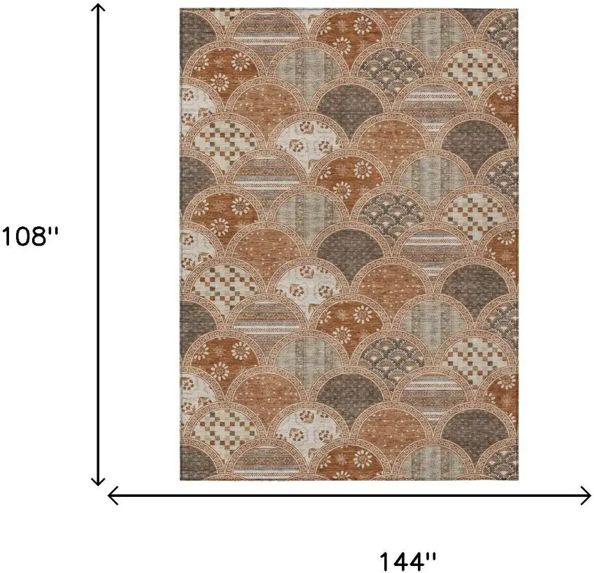 Orange And Chocolate Geometric Washable Indoor Outdoor Area Rug Photo 5