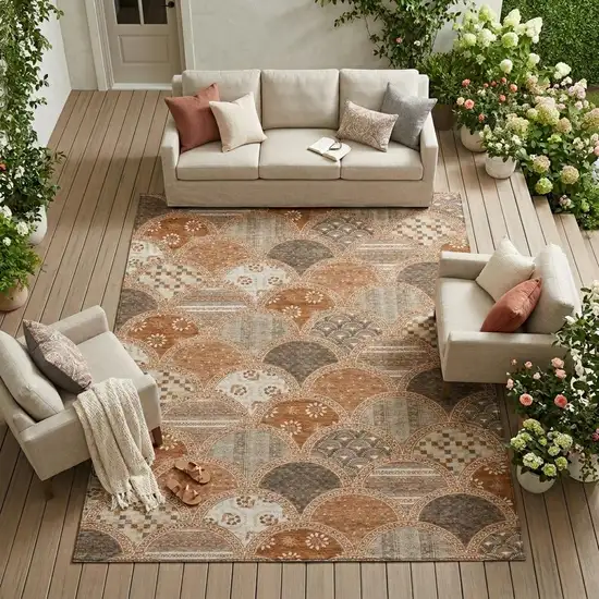Orange And Chocolate Geometric Washable Indoor Outdoor Area Rug Photo 1