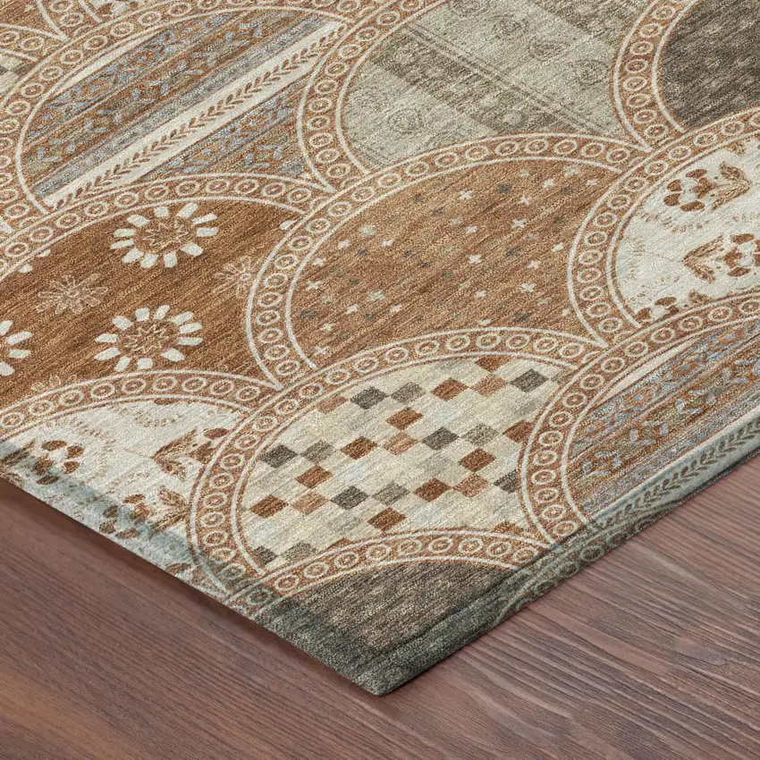 Orange And Chocolate Geometric Washable Indoor Outdoor Area Rug Photo 3