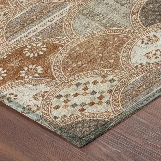 Orange And Chocolate Geometric Washable Indoor Outdoor Area Rug Photo 3