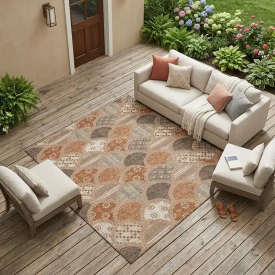 Orange And Chocolate Geometric Washable Indoor Outdoor Area Rug Photo 1