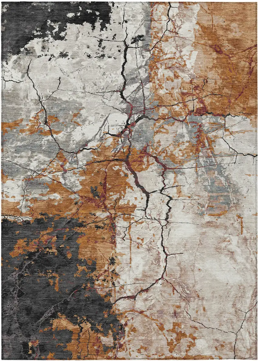 Orange And Copper Abstract Washable Indoor Outdoor Area Rug Photo 8