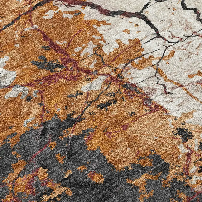 Orange And Copper Abstract Washable Indoor Outdoor Area Rug Photo 9