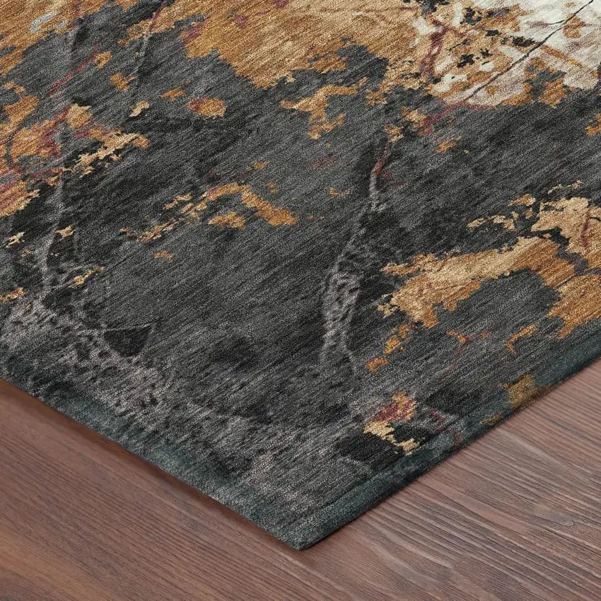 Orange And Copper Abstract Washable Indoor Outdoor Area Rug Photo 3