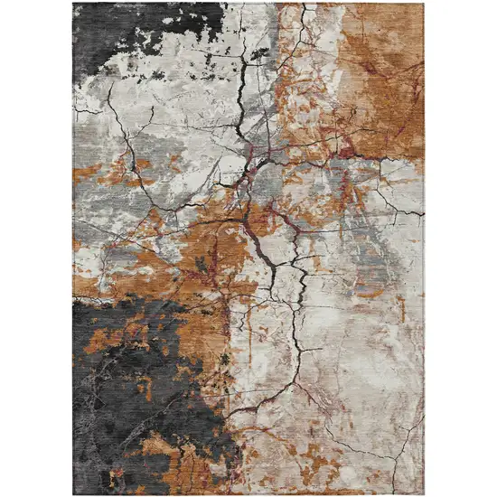 Orange And Copper Abstract Washable Indoor Outdoor Area Rug Photo 8