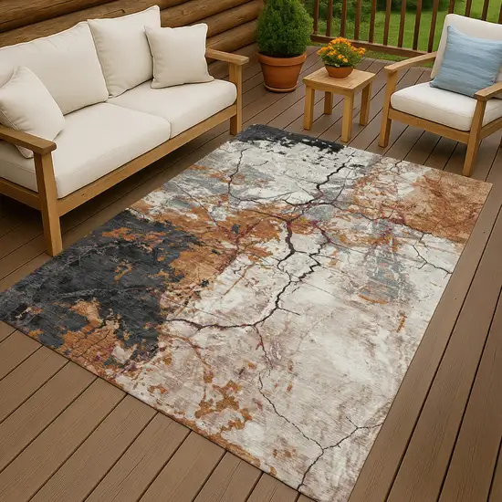 Orange And Copper Abstract Washable Indoor Outdoor Area Rug Photo 4