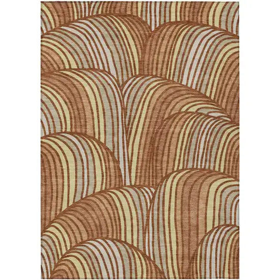 Orange And Copper Abstract Washable Indoor Outdoor Area Rug Photo 1