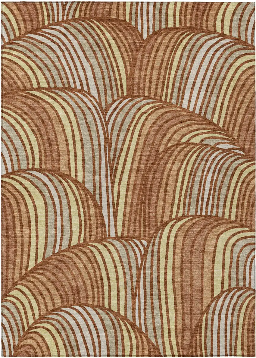 Orange And Copper Abstract Washable Indoor Outdoor Area Rug Photo 1