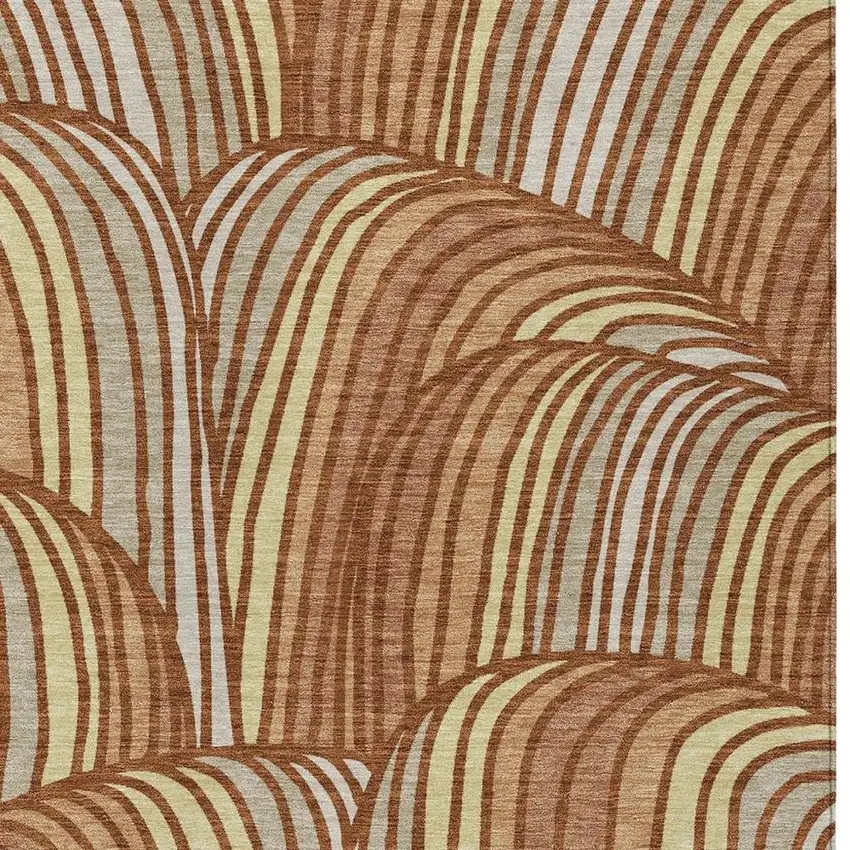 Orange And Copper Abstract Washable Indoor Outdoor Area Rug Photo 2