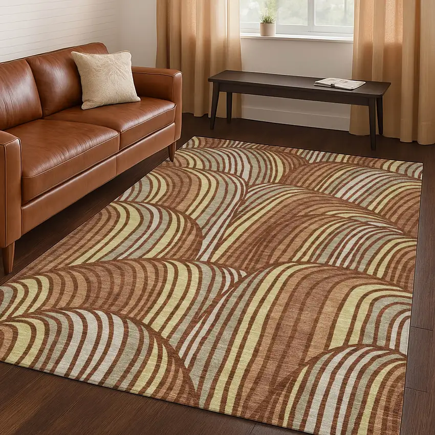 Orange And Copper Abstract Washable Indoor Outdoor Area Rug Photo 5