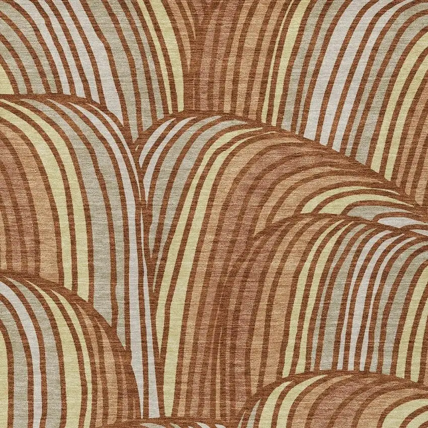 Orange And Copper Abstract Washable Indoor Outdoor Area Rug Photo 2