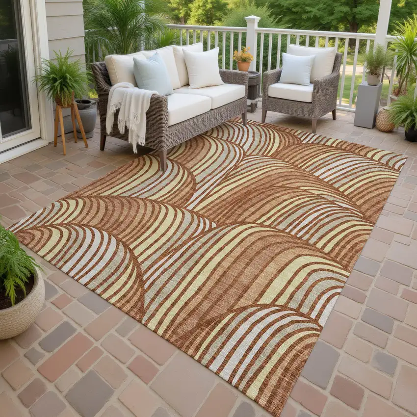 Orange And Copper Abstract Washable Indoor Outdoor Area Rug Photo 4