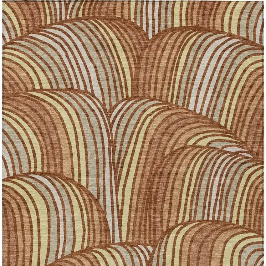 Orange And Copper Abstract Washable Indoor Outdoor Area Rug Photo 3