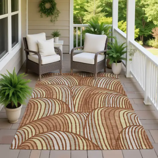 Orange And Copper Abstract Washable Indoor Outdoor Area Rug Photo 7