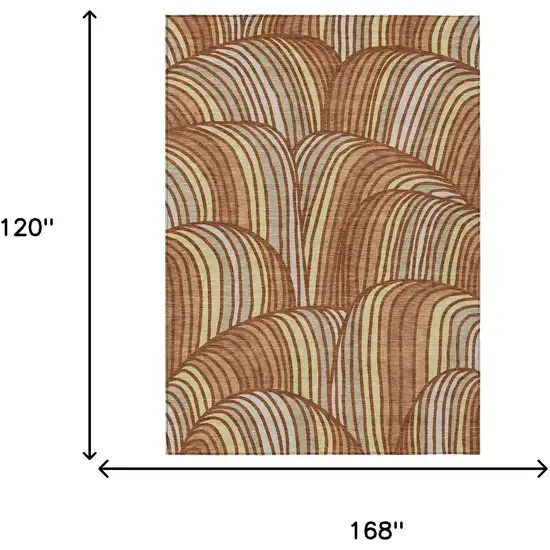 Orange And Copper Abstract Washable Indoor Outdoor Area Rug Photo 6