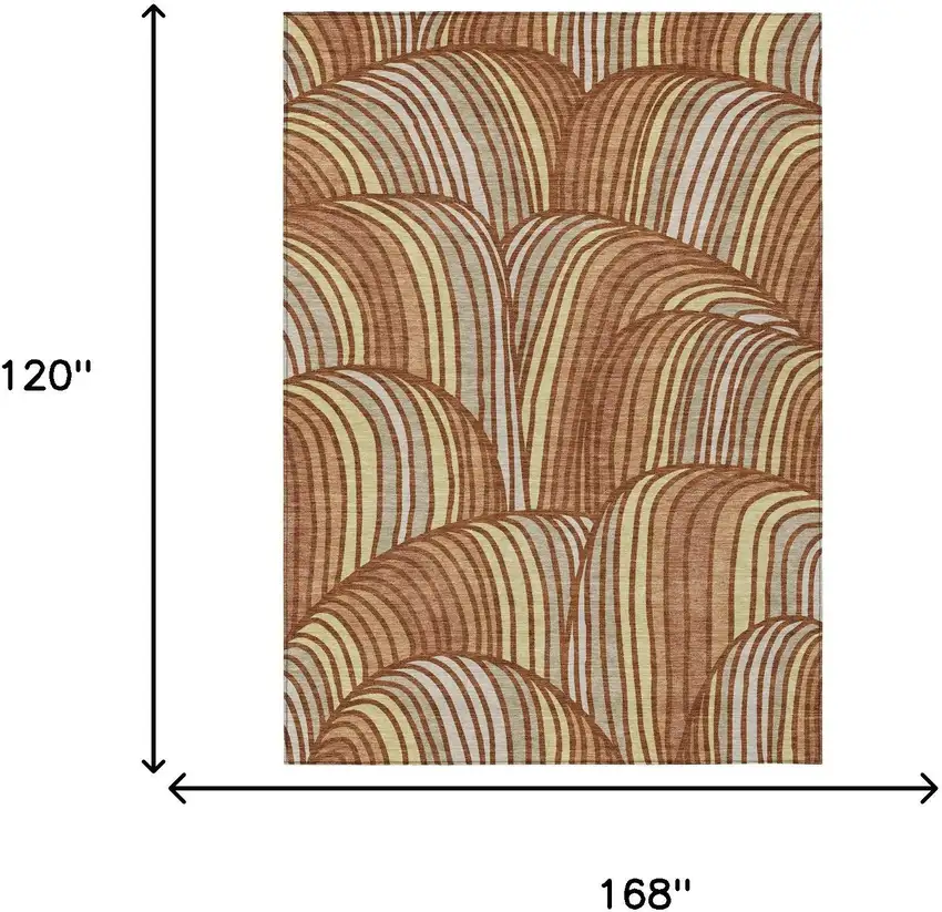 Orange And Copper Abstract Washable Indoor Outdoor Area Rug Photo 6