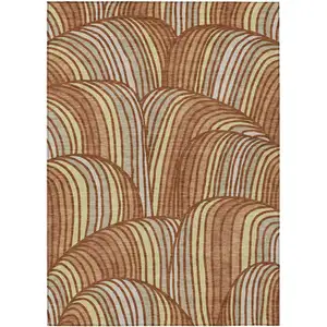 Photo of Orange And Copper Abstract Washable Indoor Outdoor Area Rug