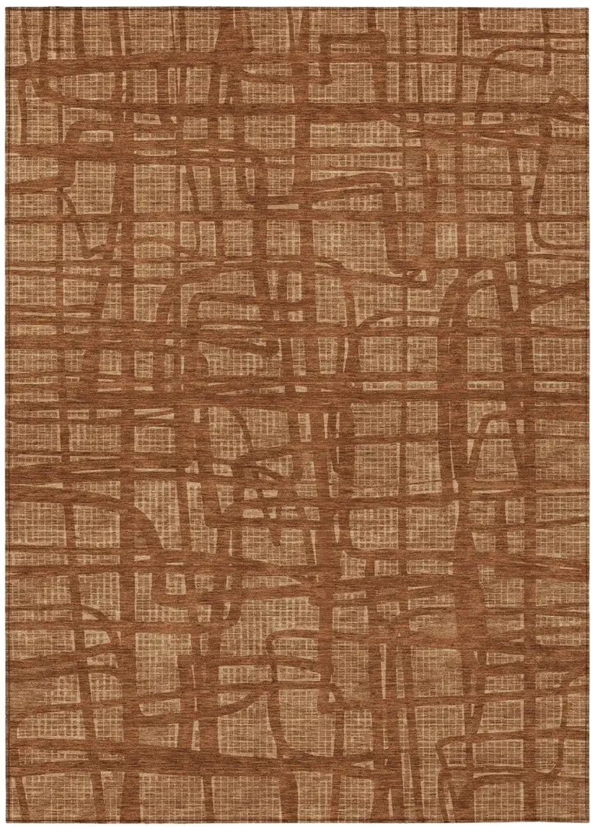 Orange And Copper Abstract Washable Indoor Outdoor Area Rug Photo 2