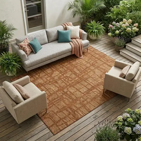 Orange And Copper Abstract Washable Indoor Outdoor Area Rug Photo 1
