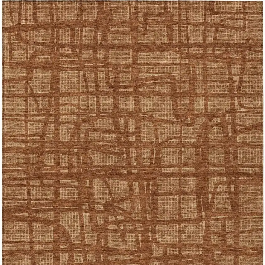 Orange And Copper Abstract Washable Indoor Outdoor Area Rug Photo 4