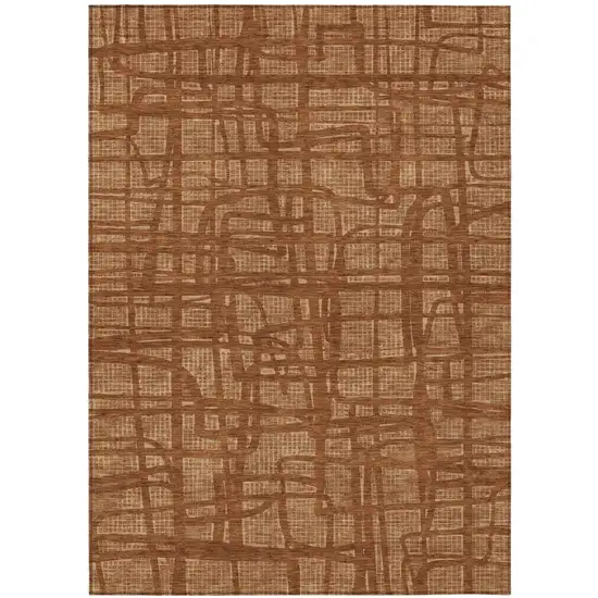 Orange And Copper Abstract Washable Indoor Outdoor Area Rug Photo 2